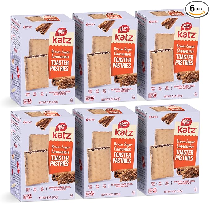 Katz Gluten Free Toaster Pastries, Cinnamon. Healthy snacks for adults and kids. Free of dairy, nuts, peanuts, and soy. Kosher 8 oz (6pk).