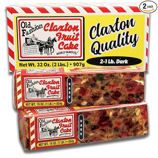 Claxton Fruit Cake - 2-1 Lb. DARK Recipe - Each Cake Individually Wrapped For Freshness