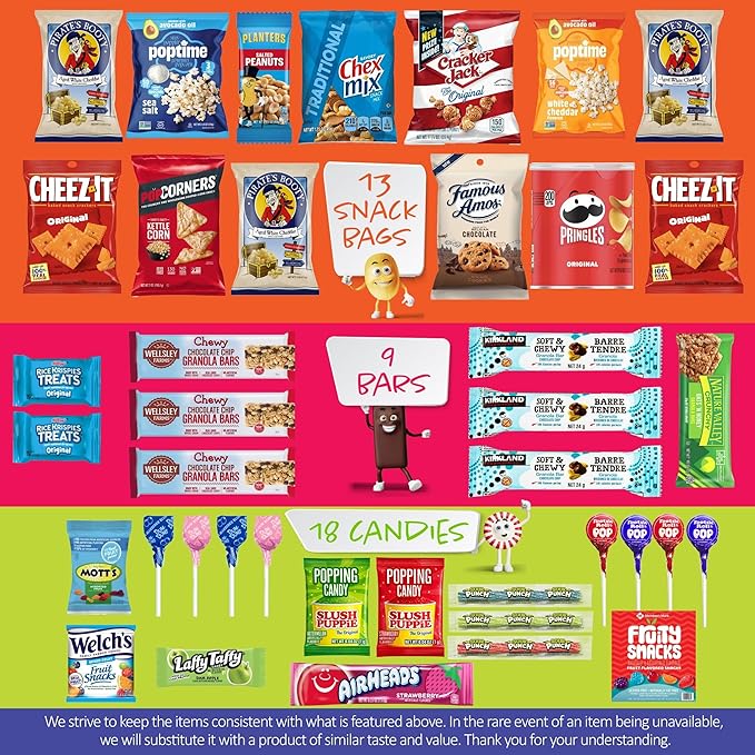 I AM Snacky - Valentines Day Snack Box Variety Pack Care Package + Greeting Card - SNACKY'S BASH BOX (40 Count) Birthday Sweet Treats Gift Basket, Candies Chips