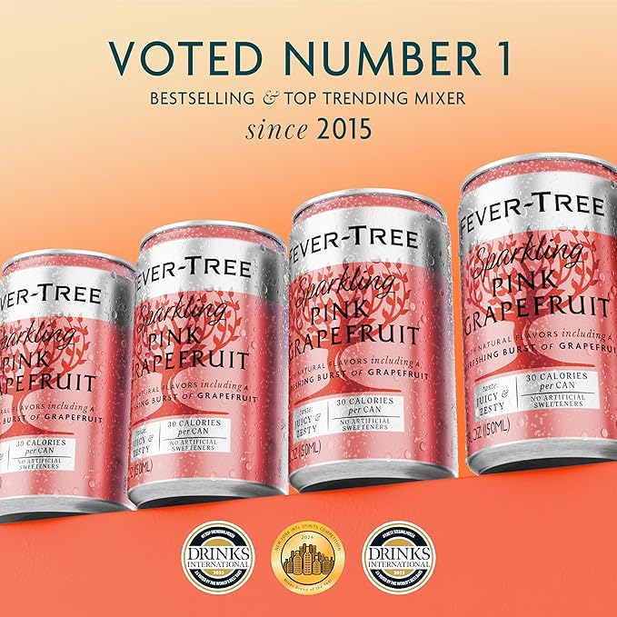 Fever-Tree Sparkling Pink Grapefruit – Premium Soda Mixer for Cocktails and Mocktails, 5.1 fl oz Cans, Pack of 24 – Naturally Sourced, Non-GMO