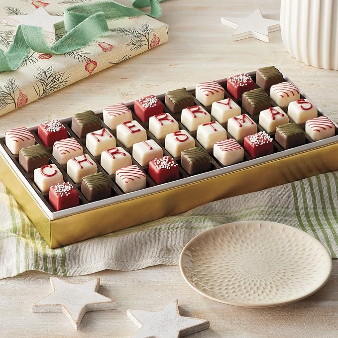 The Wisconsin Cheeseman Merry Christmas Petits Fours – Gourmet Mini Layer Cakes in Red Velvet, Strawberry Shortcake, Chocolate Cake, and Vanilla – Holiday Dessert or Cake Assortment Gift