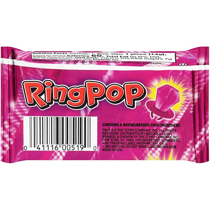 Ring Pop Purple Valentine's Candy Lollipops, 30Ct Bulk Individually Wrapped in Very Berry Punch Flavor, Full Size, Fun Hard Candy For Birthday Parties, Valentine's Gifts, Goodie Bags, Party Favors