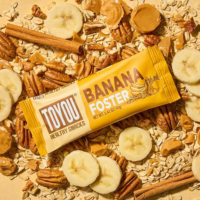 ToYou Gluten Free Chewy Fruit and Nut Bars - Healthy Protein Snacks | Banana Foster - 1.41 Ounce (Pack of 12) | Soft Chewy, Fiber-Packed Granola Bars for Adults and Kids, Made with Natural Ingredients