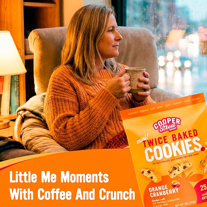 Cooper Street Twice Baked Orange Cranberry Biscotti Cookies - Crispy Mini Biscotti Cookies Ideal with Coffee - Traditional Low Calorie Italian Snacks - Kosher, Dairy, Peanut & Soy Free (6 Pack)