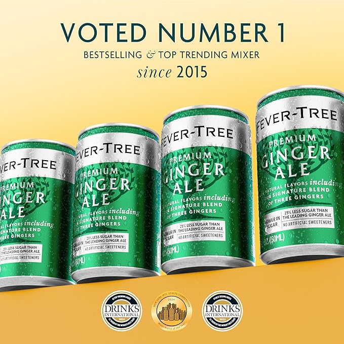 Fever Tree Ginger Ale - Premium Quality Mixer - Refreshing Beverage for Cocktails & Mocktails. Naturally Sourced Ingredients, No Artificial Sweeteners or Colors - 150 ML Cans - Pack of 24