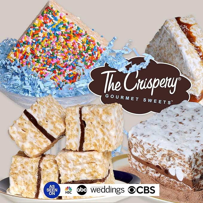 The Crispery Crispycakes – Jumbo Size Pack of 12 Individually Wrapped Assorted Flavor Gourmet Marshmallow Rice Crispycakes, always soft and gooey, packed with fresh ingredients. Made in the USA.