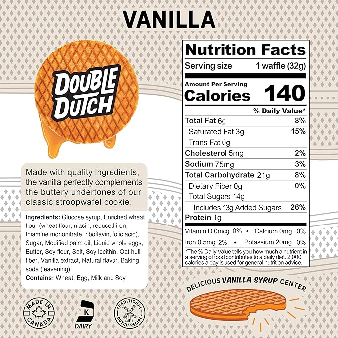 Double Dutch Stroopwafel Cookies – 2 Pack – 16 Waffles – Caramel, Blueberry, Vanilla, Chocolate Salted Caramel (16 Count, Vanilla)