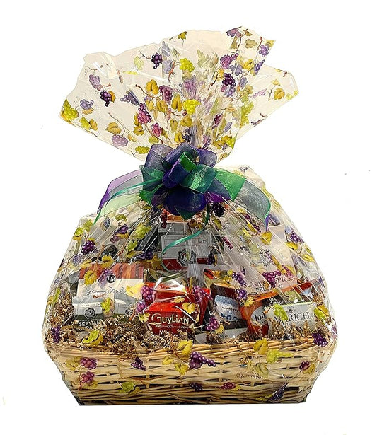 Hand-Crafted 43 Piece customizable chocolate gift basket of gourmet chocolates, cookies, and crunches. Tasty treats selected for businesses, clients, employees, birthdays, thank you and more!