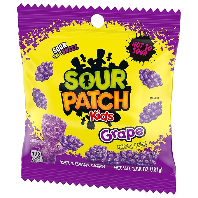 SOUR PATCH KIDS Grape Soft & Chewy Candy, Bulk Candy, 12 - 3.58 oz Bags