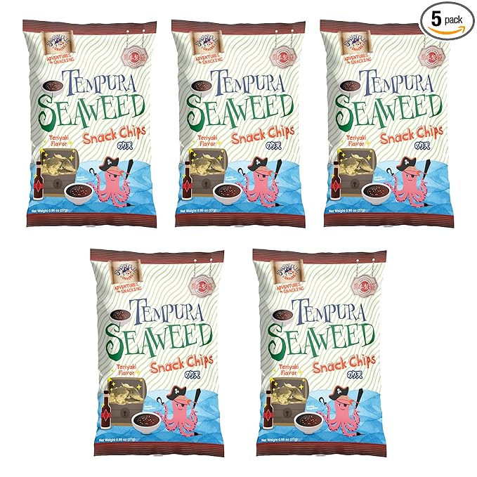 Japanese Tempura Seaweed Chips, Noriten – Teriyaki Flavor | 0.95oz x 5 Pack | Made in Japan by Swashbuckle Snacks