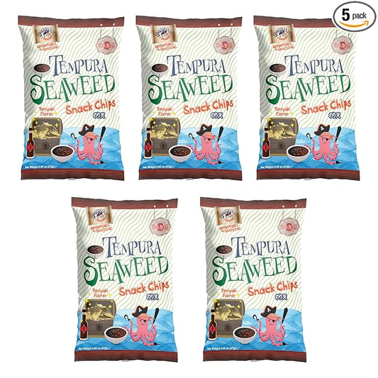 Japanese Tempura Seaweed Chips, Noriten – Teriyaki Flavor | 0.95oz x 5 Pack | Made in Japan by Swashbuckle Snacks