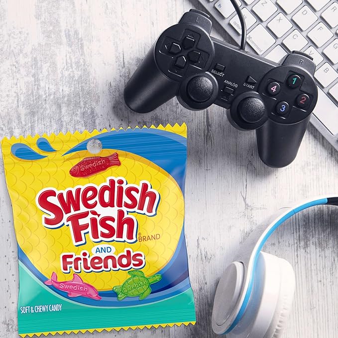 SWEDISH FISH and Friends Soft & Chewy Candy, Bulk Candy, 12-3.59 oz Bags