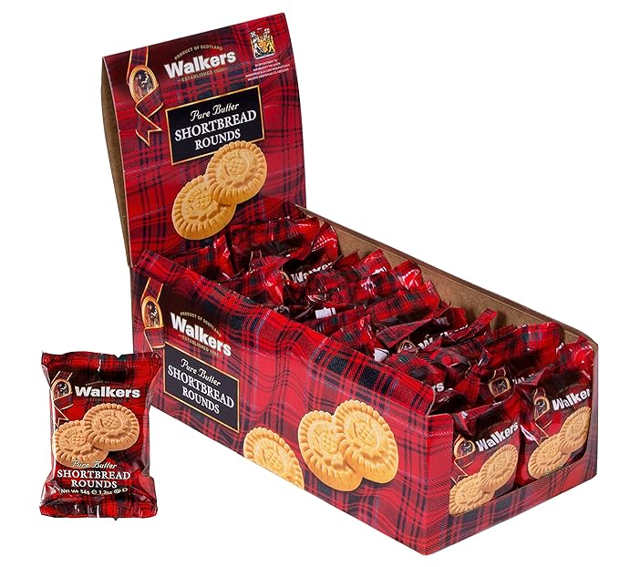 Walker's Shortbread Rounds 2 Count, Pure Butter Shortbread Cookies, 1.2 Oz Snack packs (Pack of 22)