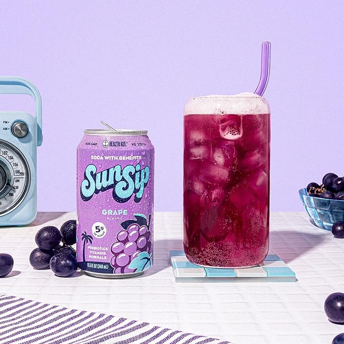 SunSip Prebiotic Soda by Health-Ade, Gut-Healthy Beverage, Soda Swap, Vitamins & Minerals, Naturally Sweetened with 6g of Sugar, Grape, 11.5 oz (12 Pack)