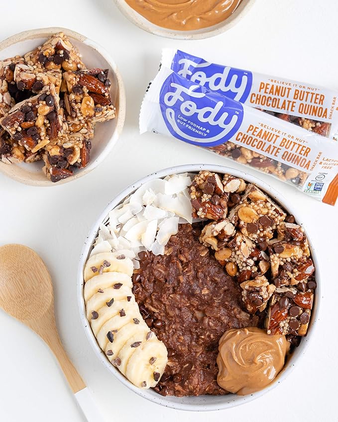 Fody Foods Snack Bars, Peanut Butter Chocolate Quinoa, 1.41 Oz (Pack of 6), 6g Protein, Low FODMAP, Gut & IBS Friendly, Vegan, Lactose Free, Non-GMO, Gluten Free