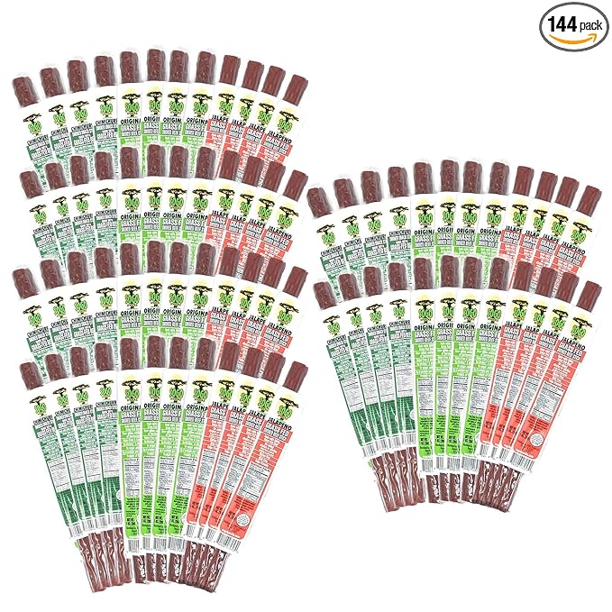 No Sugar Variety, 100% Grass-fed/finished, Non-GMO Beef Sticks. No Added Nitrates, Gluten, Soy, MSG, Dairy or Nuts. Keto, Whole30 & Paleo (48 Original, 48 Chimichurri, 48 Jalapeno, 144-Cnt, 1oz Stick)