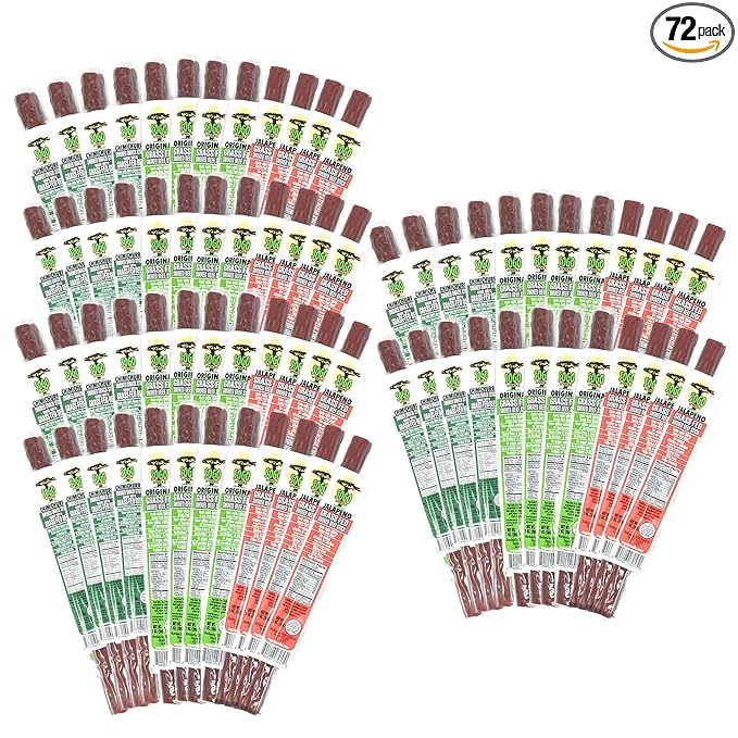 Sugar-Free Beef Jerky Variety Pack, Sogo Snacks, 100% Grass Fed Beef Sticks. Non-GMO, Low Calorie High Protein Meat Sticks. No Added Nitrates, Gluten, Soy, MSG, Dairy or Nuts. Paleo, Whole30, Keto Snack. (24 Original, 24 Chimichurri, 24 Jalapeno, 72-Cn...