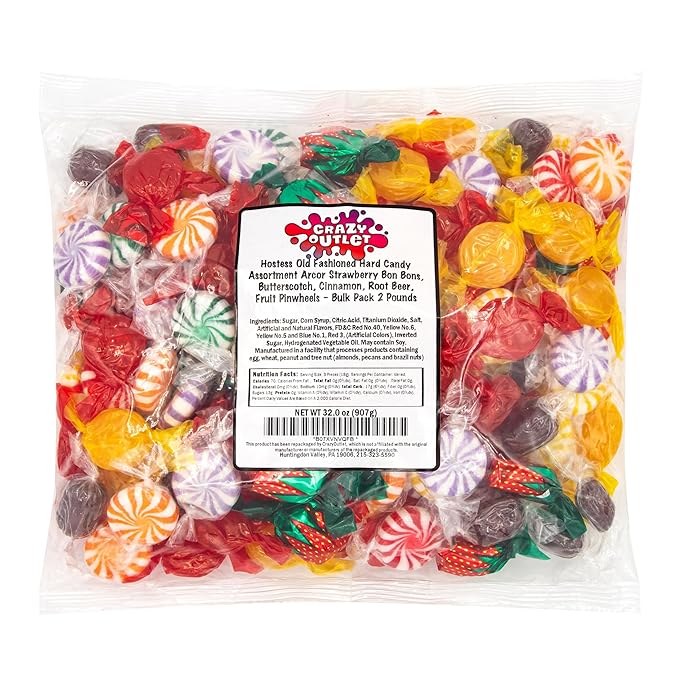 Hostess Old Fashioned Hard Candy Assortment - 2 Pound Bulk Pack (150 Count) - Hard Candy Individually Wrapped - Strawberry Bon Bons, Butterscotch, Cinnamon, Root Beer, Fruit Pinwheels