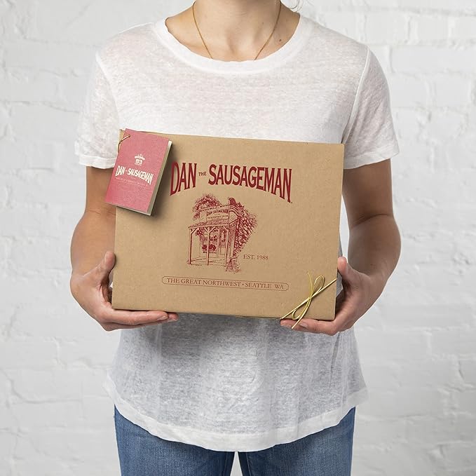 Dan the Sausageman Juneau Gourmet 8 items Gift Basket - Original Summer Sausage, Wisconsin Cheese, Mustard, Craker, Olives, Nuts and Candy | Gift Snack Box