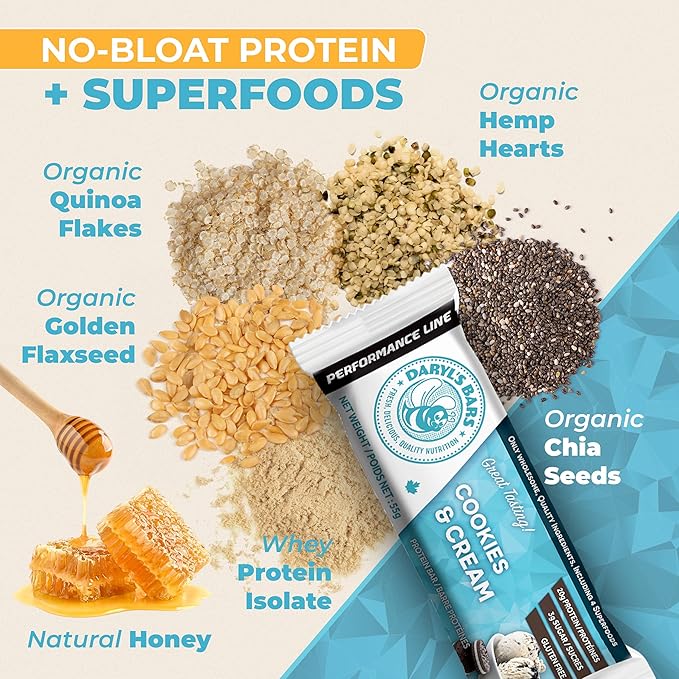 Daryl's Bars Cookies & Cream On the Go Snack On the Go Whey Protein Bars, Gluten Free, 20gr of Protein Snack, Meal Replacement, Pack of 1
