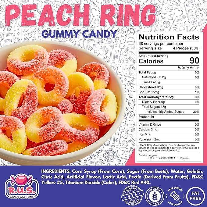 Peach Ring Gummies 4.5 lbs Bulk Bag – Fruity Gummy Candy – Fresh, Soft & Chewy – Party, Snack, Candy Buffet – by RUS Candy Company (Peach)