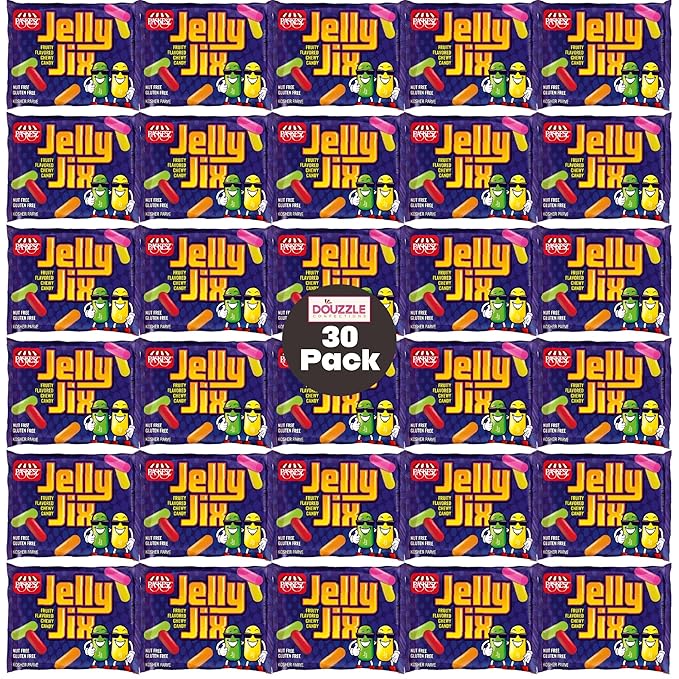 DOUzzle Valentines Day Sweet Treats, Jelly Jix Chewy Candies, Mini Packs (30 Count, 1 Pack) Individually Wrapped, Party Favor - Gluten & Nut Free, Kosher Parve