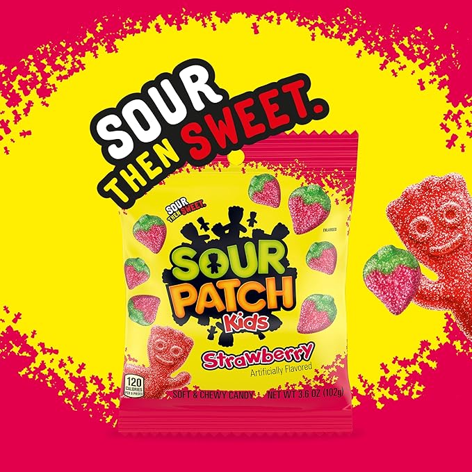 SOUR PATCH KIDS Strawberry Soft & Chewy Candy, Bulk Candy, 12 - 3.6 oz Bags