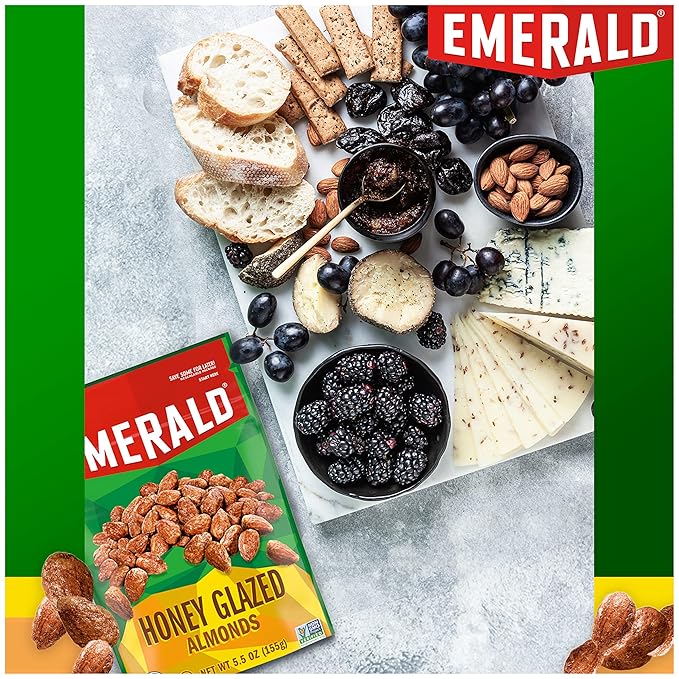 Emerald Nuts Honey Glazed Almonds (1-Pack), 5.5oz Resealable Bag, Kosher Dairy Certified, Non-GMO, Contains No Artificial Preservatives, Flavors or Synthetic Colors