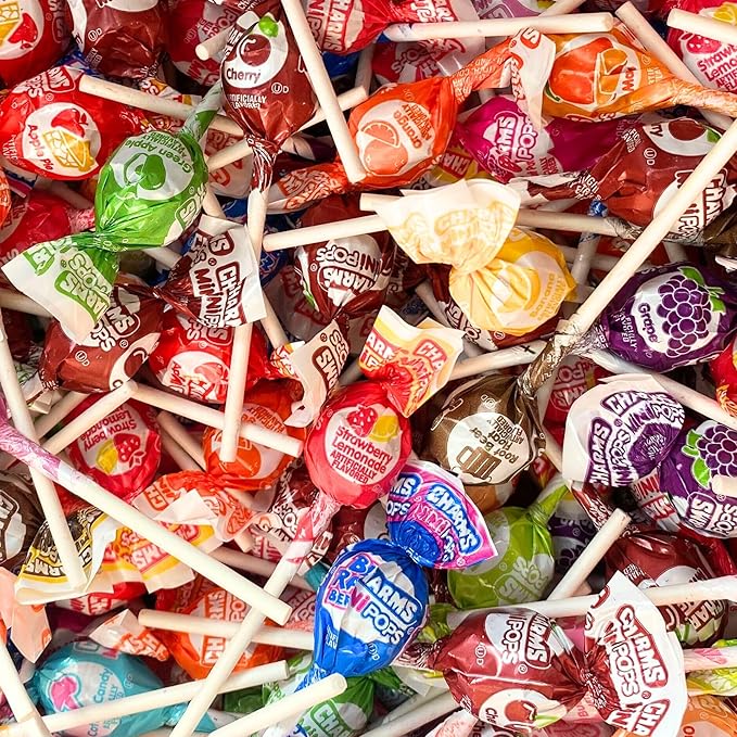 Snack Mountain Mini Lollipops Individually Wrapped, 50 Count Bulk Suckers, Bag of Lollipops in Assorted Fruity Flavors: Bubble Gum, Limeade, Cherry, Berry, Orange & More, Classic Suckers for Parties