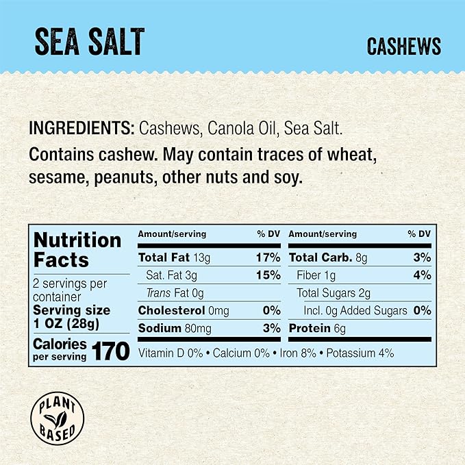IChoose Go Nuts – Premium Cashews, High Protein Plant-Based Snack, 2 oz per Pack (20 Packs, Seasalt)