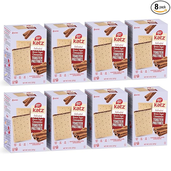 Katz Gluten Free Unfrosted Cinnamon Toaster Pastries. School Snacks. Free of Dairy, Peanuts, Tree Nuts, and Sesame, No Artificial Color. Kosher. 8oz (8pk)
