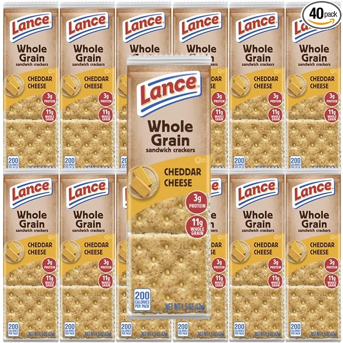 Lance Whole Grain Cracker Sandwiches, (40 count) Individually Wrapped Packs (Whole Grain Peanut Butter) Crackers, Lance Crackers, Whole Grain Crackers.