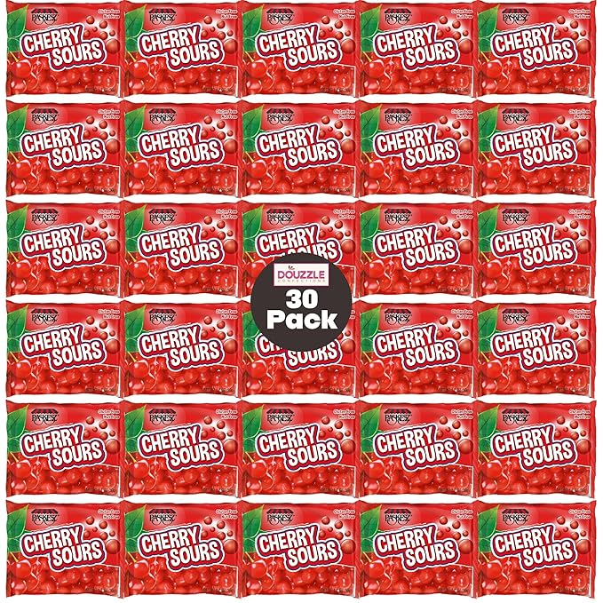 DOUzzle Valentines Day Sweet Treats, Cherry Sours Red Candy Balls, Original Chewy Candies, Mini Packs (30 Count) Individually Wrapped, Party Favor, Goodie Bag & Pinata Filler - Kosher