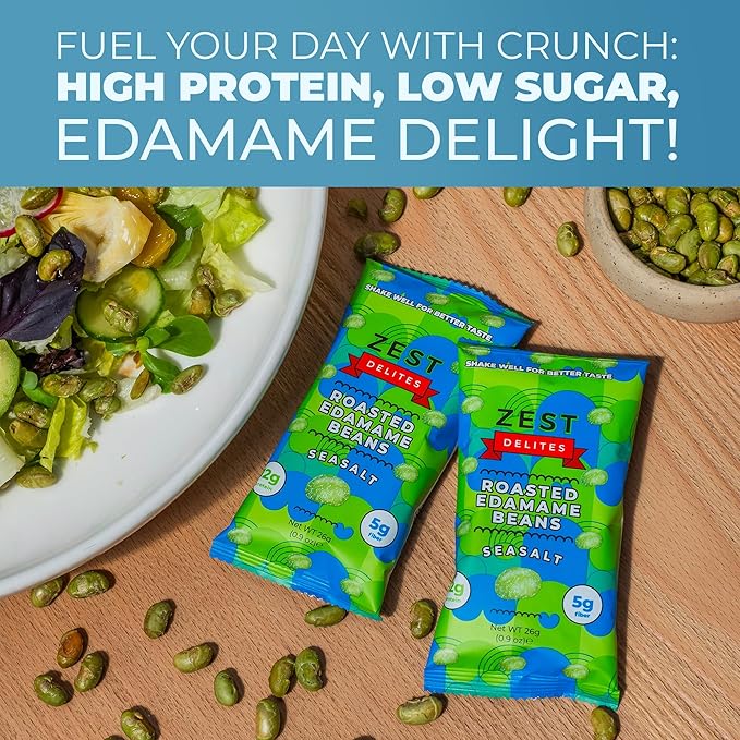 Crunchy Dry Roasted Edamame Beans Snack by Zest Delites, Sea Salt - Sriracha - Buffalo, Vegan, Low Calorie High Protein Snacks, Low Carb, Keto, 0.9 oz 24 Packs