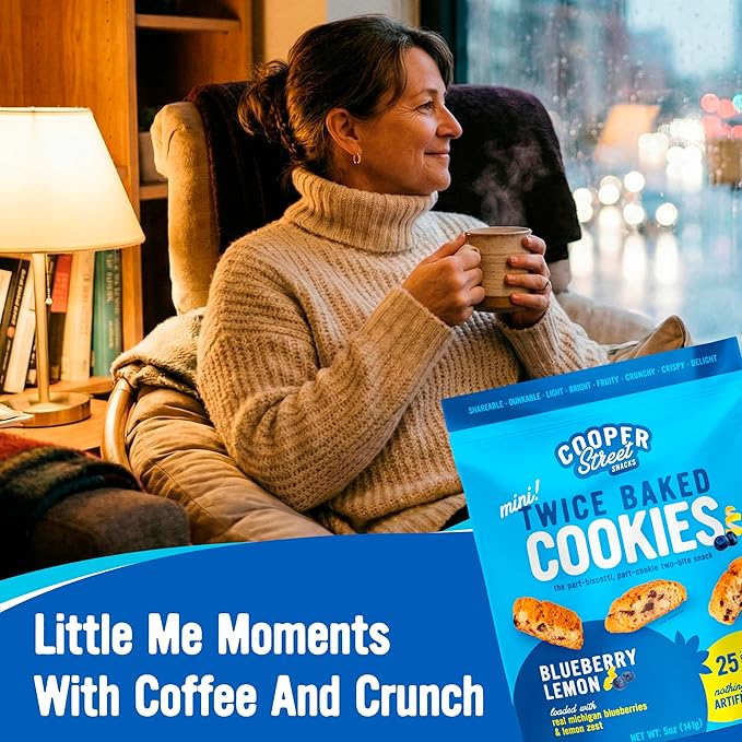 Cooper Street Twice Baked Lemon Blueberry Biscotti Cookies - Light, Crispy Mini Biscotti Cookies Ideal with Coffee - Traditional Low Calorie Italian Snacks - Kosher, Dairy, Peanut & Soy Free (6 Pack)