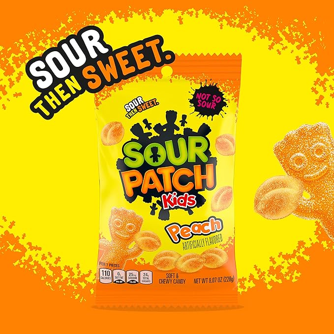SOUR PATCH KIDS Peach Soft and Chewy Candy, Bulk Candy, 8-8.07 oz Bags