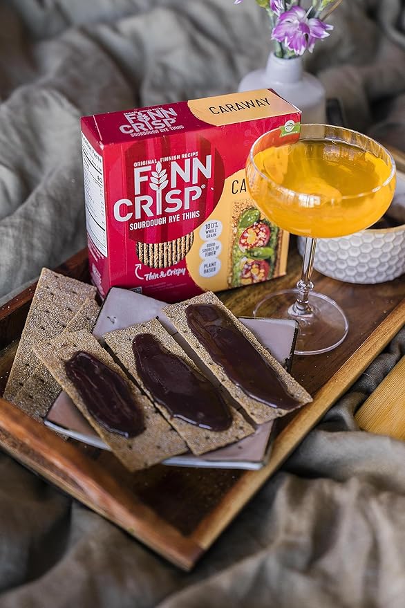 Finn Crisps Rye Crispbread with Caraway 7oz | Thin, Crispy Rye Flatbreads with Caraway | Multipack of Authentic Finnish Sourdough Crispbread by Finn Crisp [2 Boxes x 7oz]