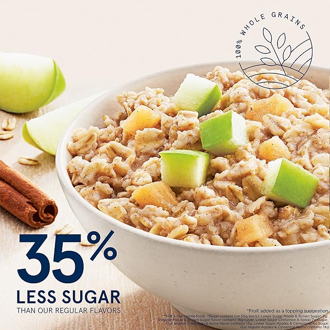 Quaker Instant Oatmeal Lower Sugar, 4 Flavor Variety Pack 44 Count (Pack of 1)