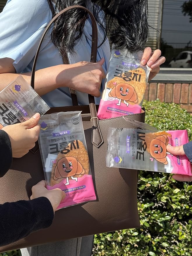 K FOOD KOREAN FOOD Flat Croissant Himalayan Pink Salt, Crispy and Buttery Dessert Bites, Only 102 Calories, Perfect for School Lunchboxes, Individually Wrapped, Pack of 10 (20g Each)