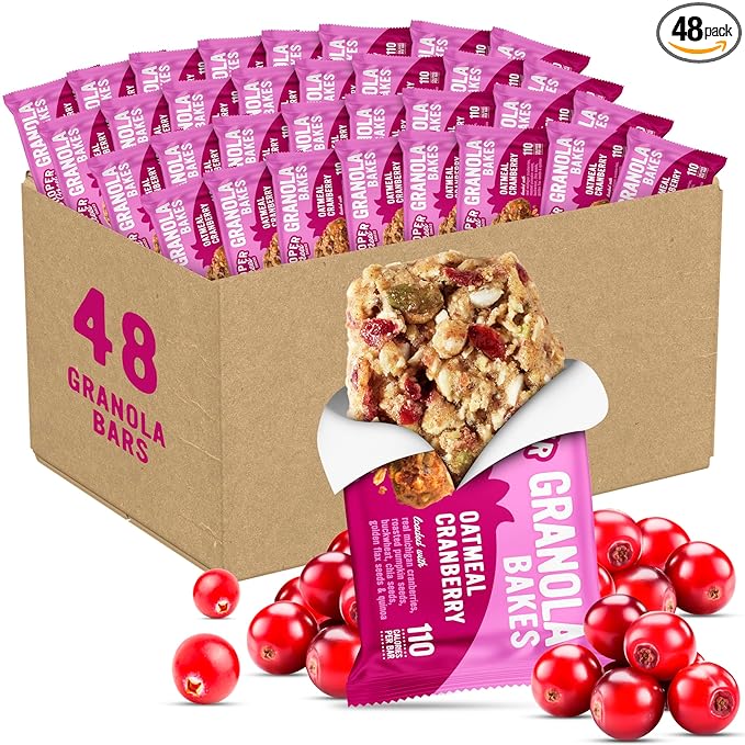 Cooper Street Oatmeal Cranberry Granola Bakes (48 Count) – Individually Wrapped Soft and Chewy Granola Bars Bulk – Low Sodium, Nut & Dairy Free - Perfect As Healthy Bulk Office or Classroom Snacks