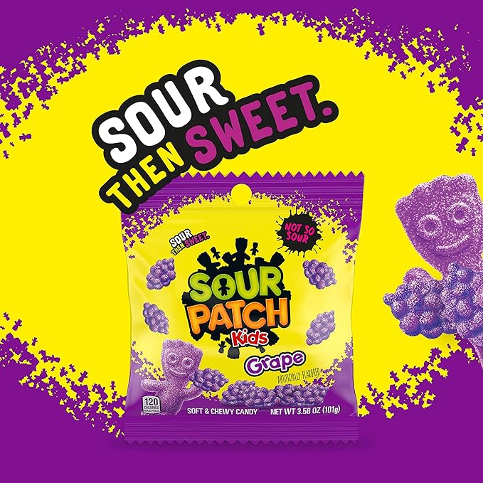 SOUR PATCH KIDS Grape Soft & Chewy Candy, Bulk Candy, 12 - 3.58 oz Bags