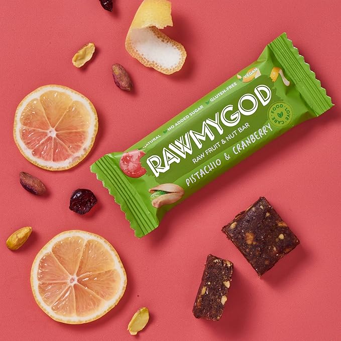 RAWMYGOD Fruit and Nut Bars, Gluten Free, Vegan, No Added Sugar (16 bars, Variety Pack I - 4 Raw Cacao, 3 Apple & Cinnamon, 3 Nuts & Berries, 3 Cherry Peanut, 3 Pistachio & Cranberry)