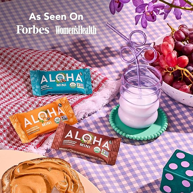 ALOHA Organic Plant Based Protein Bar MINIS | Almond Butter Cup | GLP-1 Friendly, 20 Count, 24g Bars | Vegan, Low Sugar, Gluten Free, Low Carb, Non-GMO, No Stevia, No Soy, No Sugar Alcohols