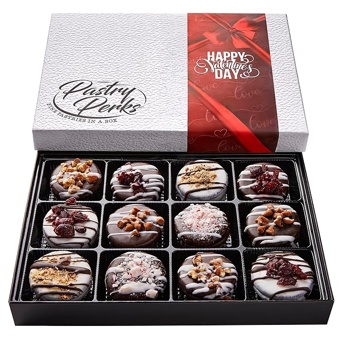 Pastry Perks 12 Gourmet Chocolate-Covered Cookies, Valentine’s Day Gift Basket – Delicious Treats for Him, Her, and Grandma – Holiday Food Delivery Gift Ideas