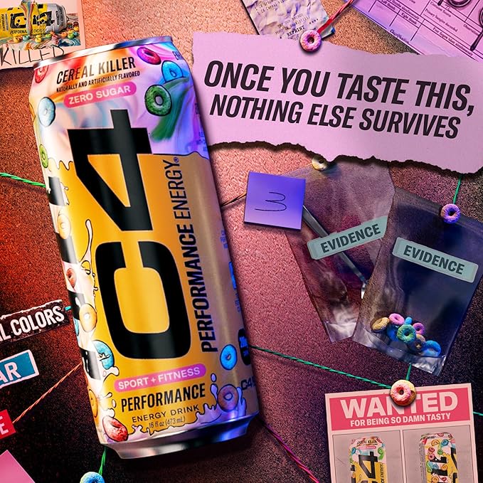 Cellucor C4 Energy Carbonated Zero Sugar Energy Drink, Pre Workout Drink + Beta Alanine, Cereal Killer, 16 Fl Oz Can (Pack of 12)