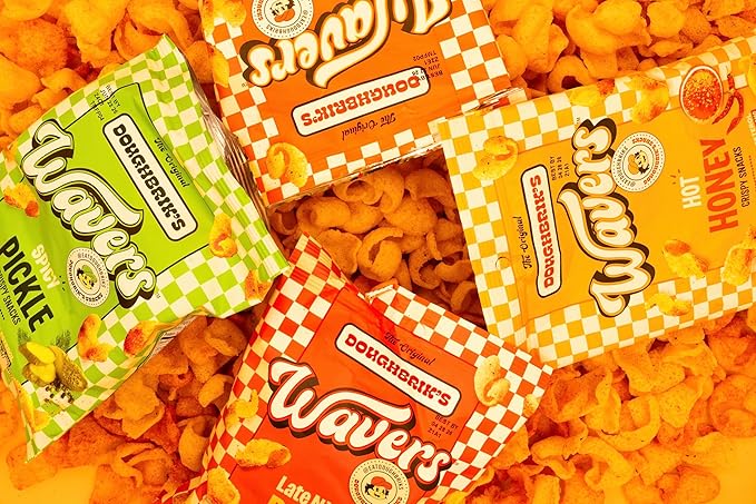 WAVERS by Doughbrik's Snacks, Spicy Pickle Flavor 4.5 oz Bags, Crispy Crunchy Texture Perfect Anytime Snack Made in the USA (12-Pack)