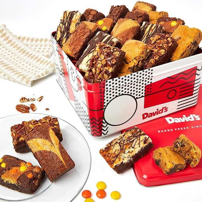 David's Cookies Assorted Brownies Gift Tin - 20 Slices of Individually Wrapped Gourmet Brownies - Delicious Variety of Flavors, Fresh Baked Snacks - Ideal Brownies Gift Basket For Special Occasions