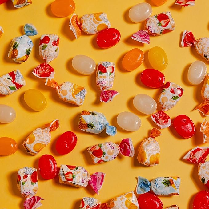 Assorted Fruit Hard Candy Individually Wrapped by Cambie, 2 lbs of Fruit Candy with a Deliciously Sweet Hard Exterior with a Soft, Decadent Filled Center