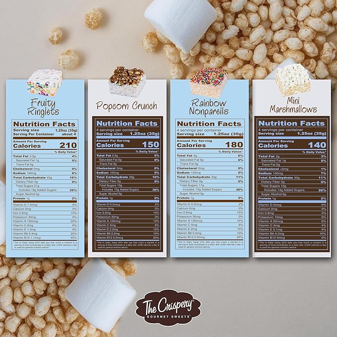 The Crispery Crispycakes – Jumbo Size Pack of 12 Individually Wrapped Assorted Flavor Gourmet Marshmallow Rice Crispycakes, always soft and gooey, packed with fresh ingredients. Made in the USA.