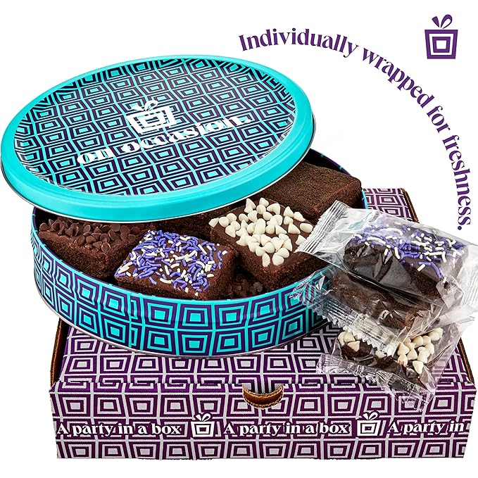 On Occasion Chocolate Brownies Individually Wrapped – Fudge Dessert Valentine's Day Brownies Gift Basket – Gourmet Fresh Baked Treats – Premium Bakery Selection for Valentines Day for Men and Women (8 Count)